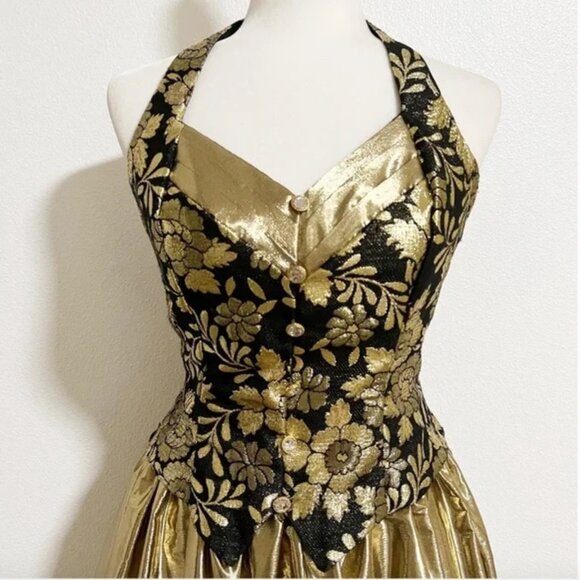 Vtg Jessica McClintock Gunne Sax Metallic Foil Dress - Picture 7 of 10